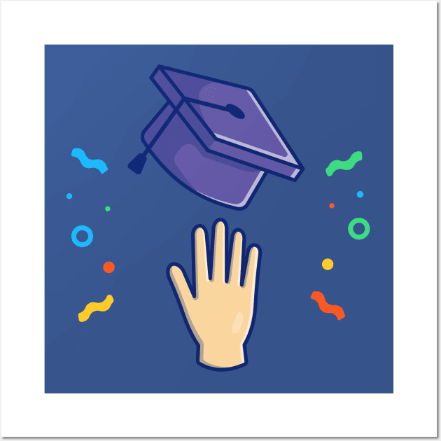 Graduation Hat, Hands And Confetti Cartoon (2) Wall Art by Catalyst Labs